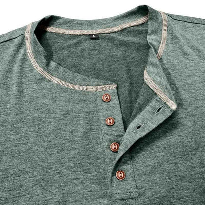 European And American Men's Henley Shirt With Four-button Top