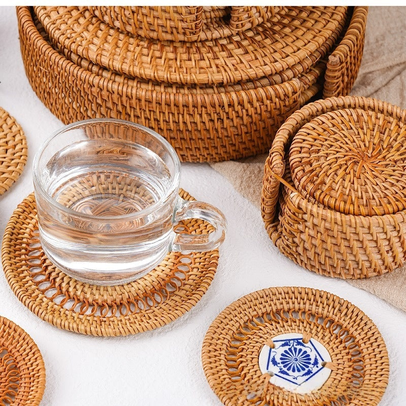 Eco-Friendly Woven Coasters - Natural Autumn Vine Material Set