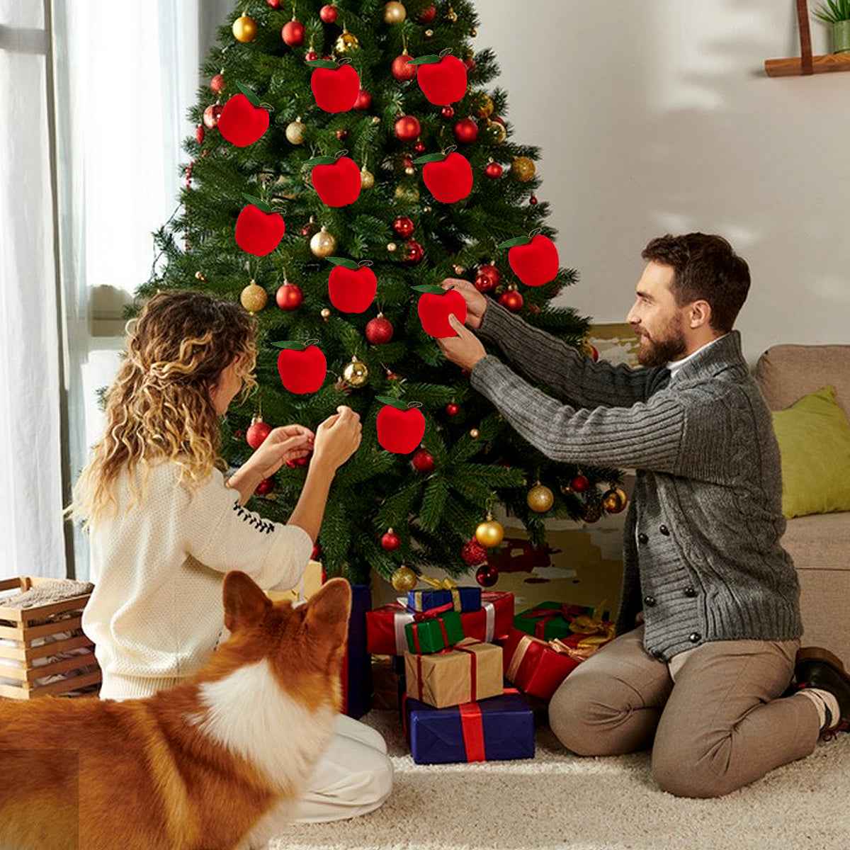 12 Packs Christmas Ornament Fake Red Apples - Xmas Tree Hanging Decorations - DropOnline.co