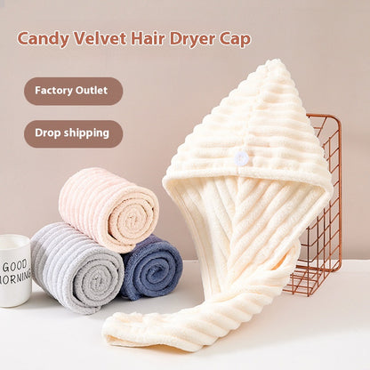 Candy Velvet Hair-drying Cap Thick Absorbent Headscarf