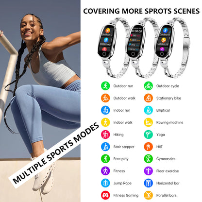 Gold Smartwatch For Women Compatible For Android& IOS,Bling Smart Bracelet With Female Menstrual Cycle Heart Rate Blood Pressure Remote Photography Waterproof Pedometer - DropOnline.co