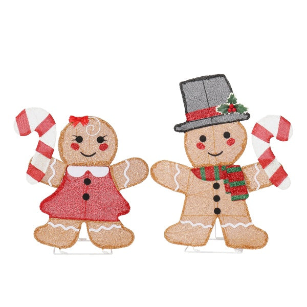 Set of 2 Lighted Gingerbread Man & Candy Cane - 80 LED Christmas Decorations