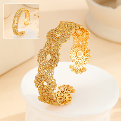 1pcs Luxury Style Gold Bracelet Hollowed Out Lace Flower Design Wedding Gold Jewelry - DropOnline.co