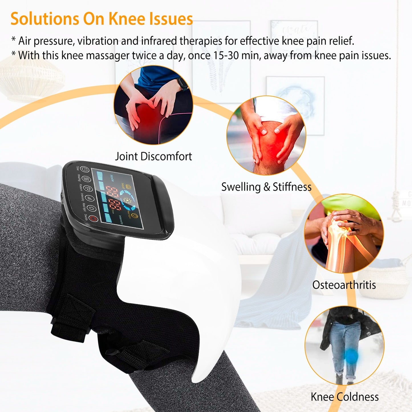 1Pc Electric Rechargeable Knee Massager Infrared Heat Pain Relief Therapy Knee Brace Wrap With Air Pressure Kneading Timer Temperature Adjustment