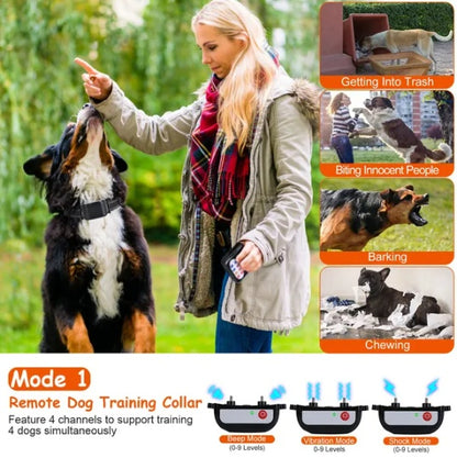990FT Range Dog Wireless Fence Remote Training Collar IPX6 Waterproof Receiver With 0-9 Levels Beep Vibration Shock Mode 4 Channels Rechargeable Transmitter System - DropOnline.co