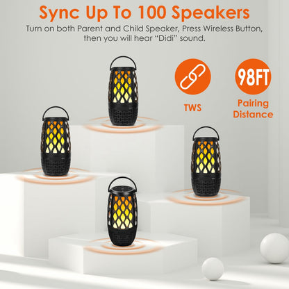 1Pc 4 In 1 Wireless 5.3 Outdoor Speaker IPX5 Waterproof Patio Speaker LED Flame Speaker With 3 Flame Light Modes Hook Stake Wall Mount Holder Sync Up To 1,00 Speakers - DropOnline.co