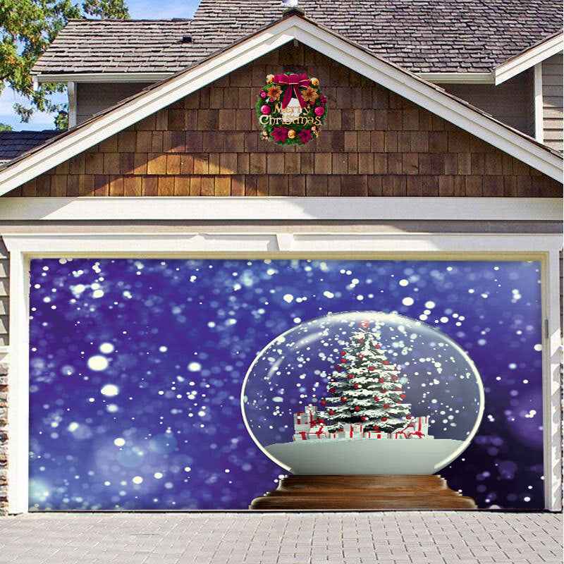 Christmas Garage Door Cover - Polyester Background Hanging Cloth Holiday Party Decoration - DropOnline.co