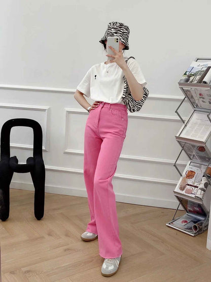 Women's High Waist Colorful Jeans Loose Slimming Wide Leg Pants