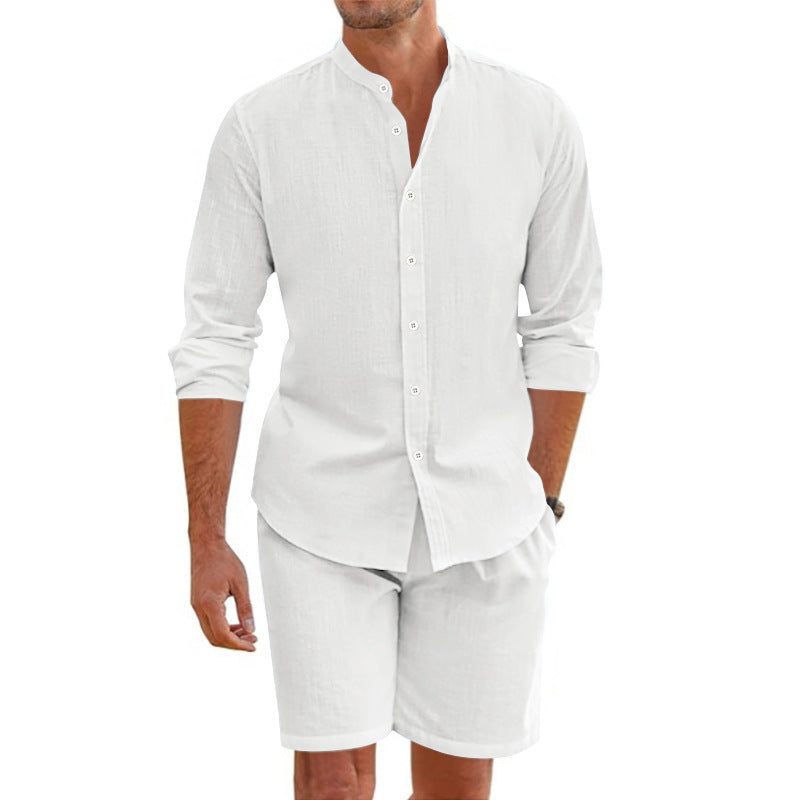 Men's Summer Short Shirt Suit Set - Beach Clothing with Drawstring Shorts