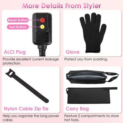 1Pc 6 In 1 Hot Air Styler Volumizer Straightener Curler Dryer Automatic Wrap Styler Hair Dryer Brush Set With 3 Temp Settings ALCI Plug Glove Cable Zip Tie - DropOnline.co