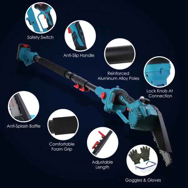2-IN-1 Cordless Pole Saw And Mini Chainsaw With Extension Pole 21V Battery 6' Electric Brushless Pole Chainsaw With Digital Display Auto Oiler Safety Switch For Tree Trimming