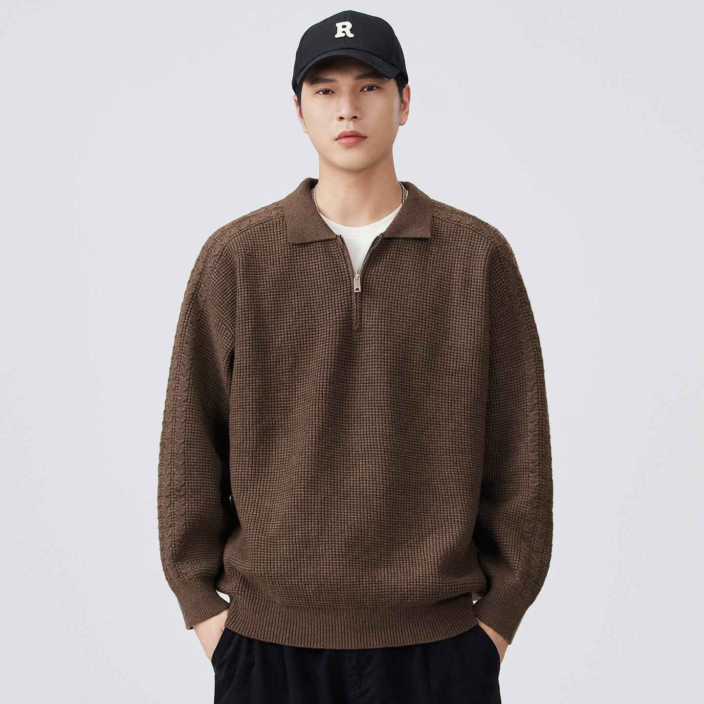 Half-collar High-end Lapel Men's Solid Color Versatile Sweater