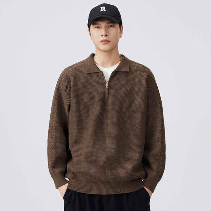 Half-collar High-end Lapel Men's Solid Color Versatile Sweater