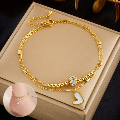 Fashion Jewelry Boho Classic Love Heart Ankle Chain Double Layer Chain Bracelet Anklet Charm Tassel Leg Chain On Foot Chain Women Party Jewelry Accessories - DropOnline.co