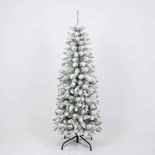 3 Pcs Flocked Artificial Christmas Tree Set with Lights - 4ft 5ft 6ft Snow Trees