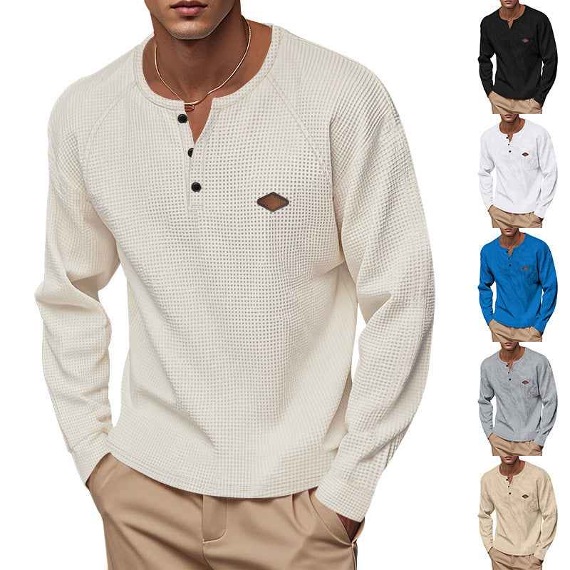 Men's Waffle Buckle Quick-Drying Raglan Henley Long Sleeve Shirt