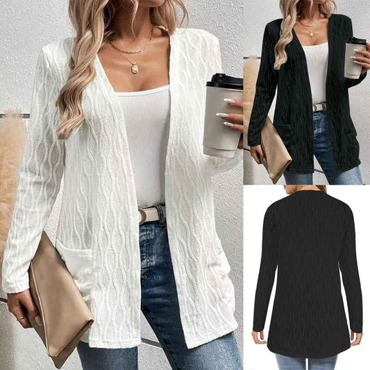 Hollow-out Casual Commuting Knitted Long-sleeve Cardigan