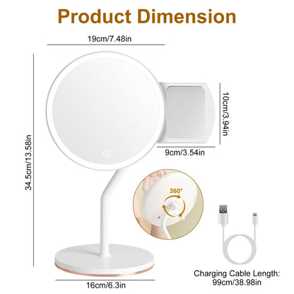 1Pc 7.48In 5X Magnifying Lighted Makeup Mirror Dimmable Magnification Mirror With Lights Lighted Vanity Mirror With 3 Light Colors - DropOnline.co