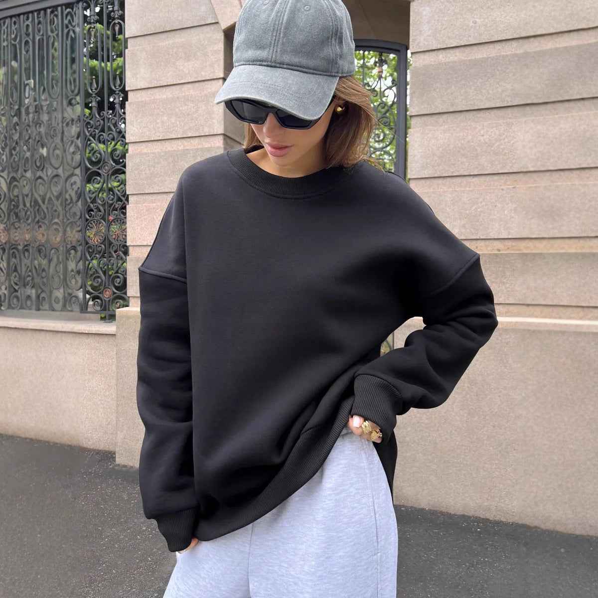 Fashionable Casual Retro Solid-color Thickened Crewneck Sweatshirt