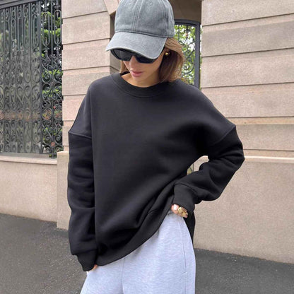 Fashionable Casual Retro Solid-color Thickened Crewneck Sweatshirt