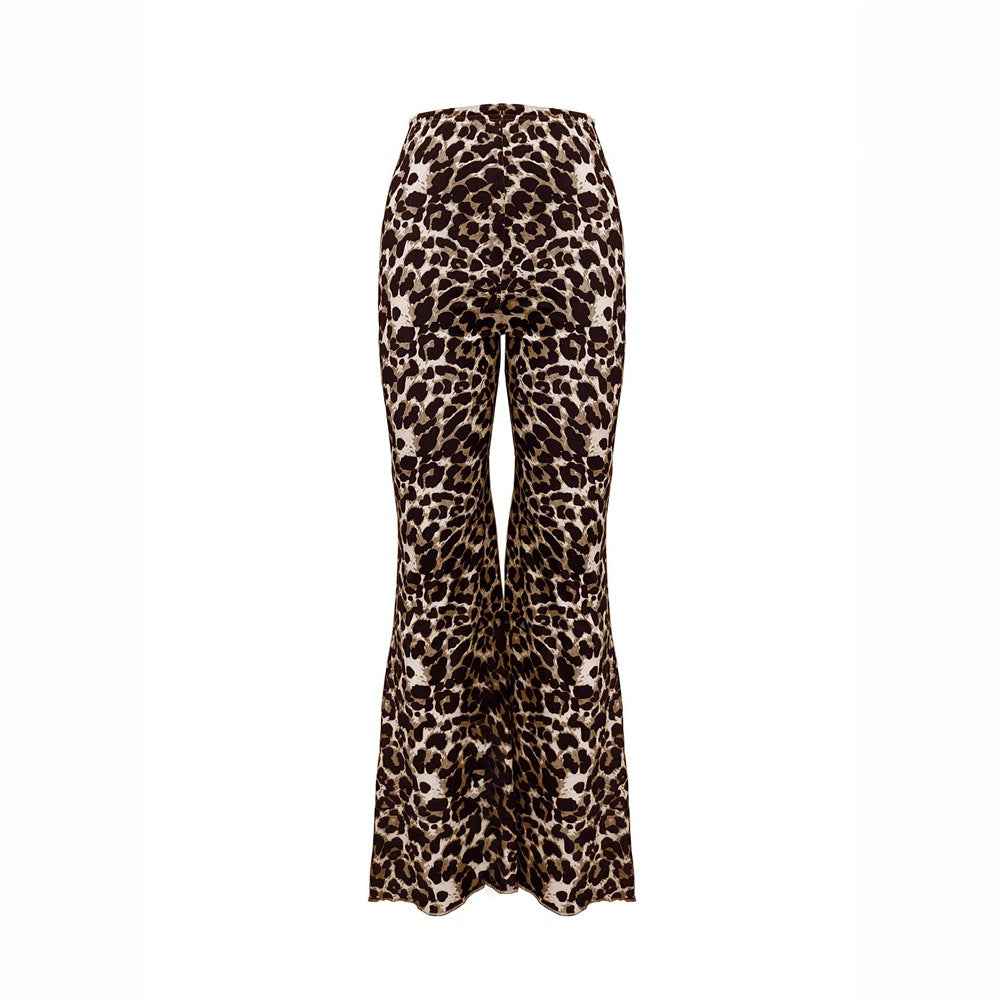 Casual Sexy Knitted Stretch Elastic Leopard Print Flared Pants