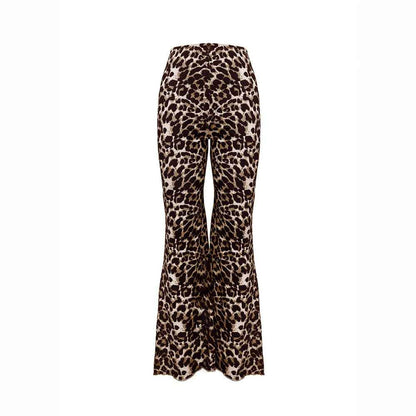 Casual Sexy Knitted Stretch Elastic Leopard Print Flared Pants
