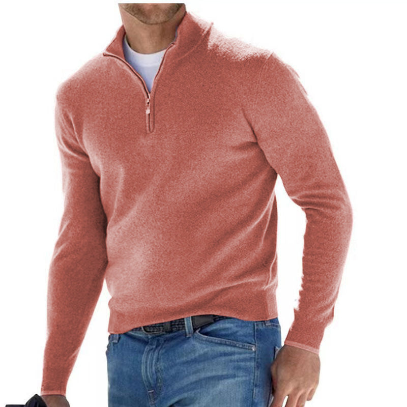 Men's Fashion Casual Long Sleeve V-Neck Cashmere Zipper Top - Premium Comfort