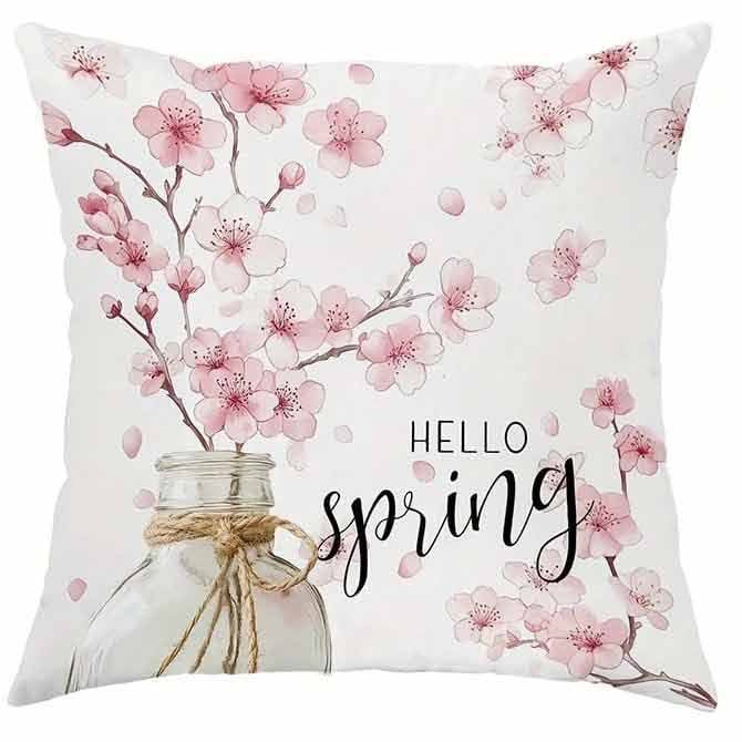 Spring Cherry Blossom Letter Pillow Cover Home Sofa Cushion Cover