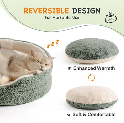 Mewoo Washable Pet Bed For Cats & Small Dogs - 23x23x7 Inch Round Orthopedic Bed With Non-Slip Bottom, Plush Indoor Cat Bed For Kittens & Puppies, Sage Green - DropOnline.co