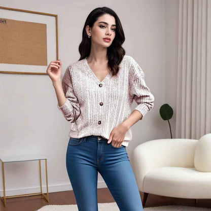 Women's Knitted Button Sweater Casual Long Sleeve Loose Top