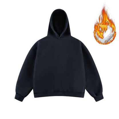 Short Wide Fleece Hooded Sweatshirt For Men And Women In American Solid Color