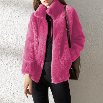 Double Faced Fleece Warm High Neck Sweater Women Cardigan - DropOnline.co