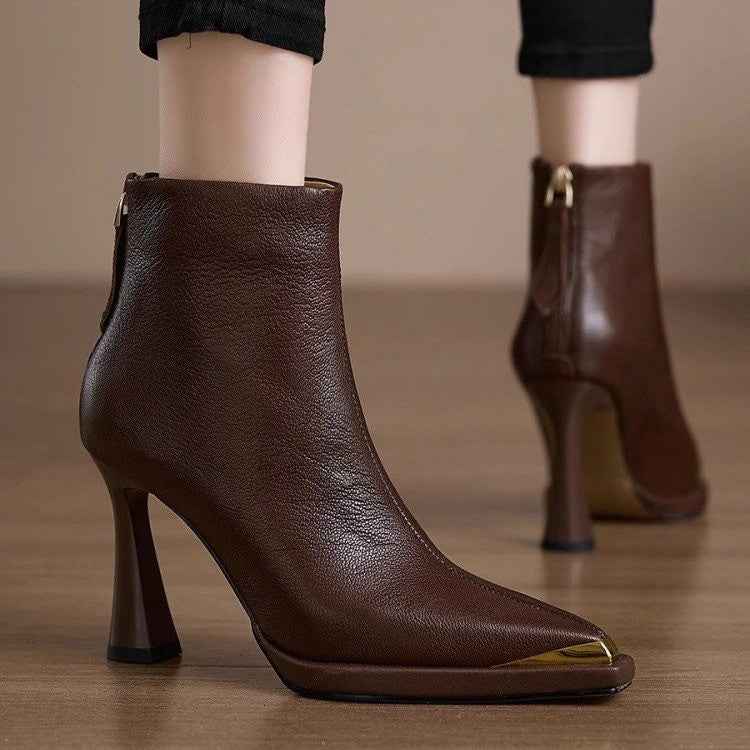 AutumnWinter Europe New Pointed Toe Chunky Heel Side Zip Boots For Women