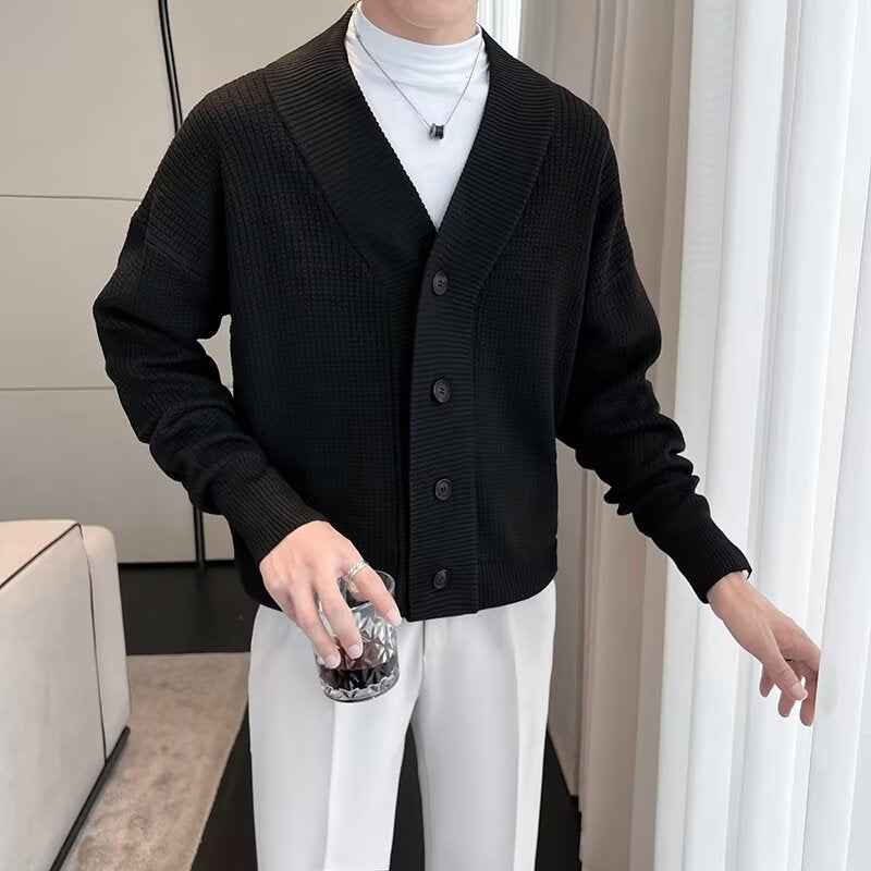 Regular Slim-fit Beauty, Autumn Men's Loose Black Cardigan Sweater