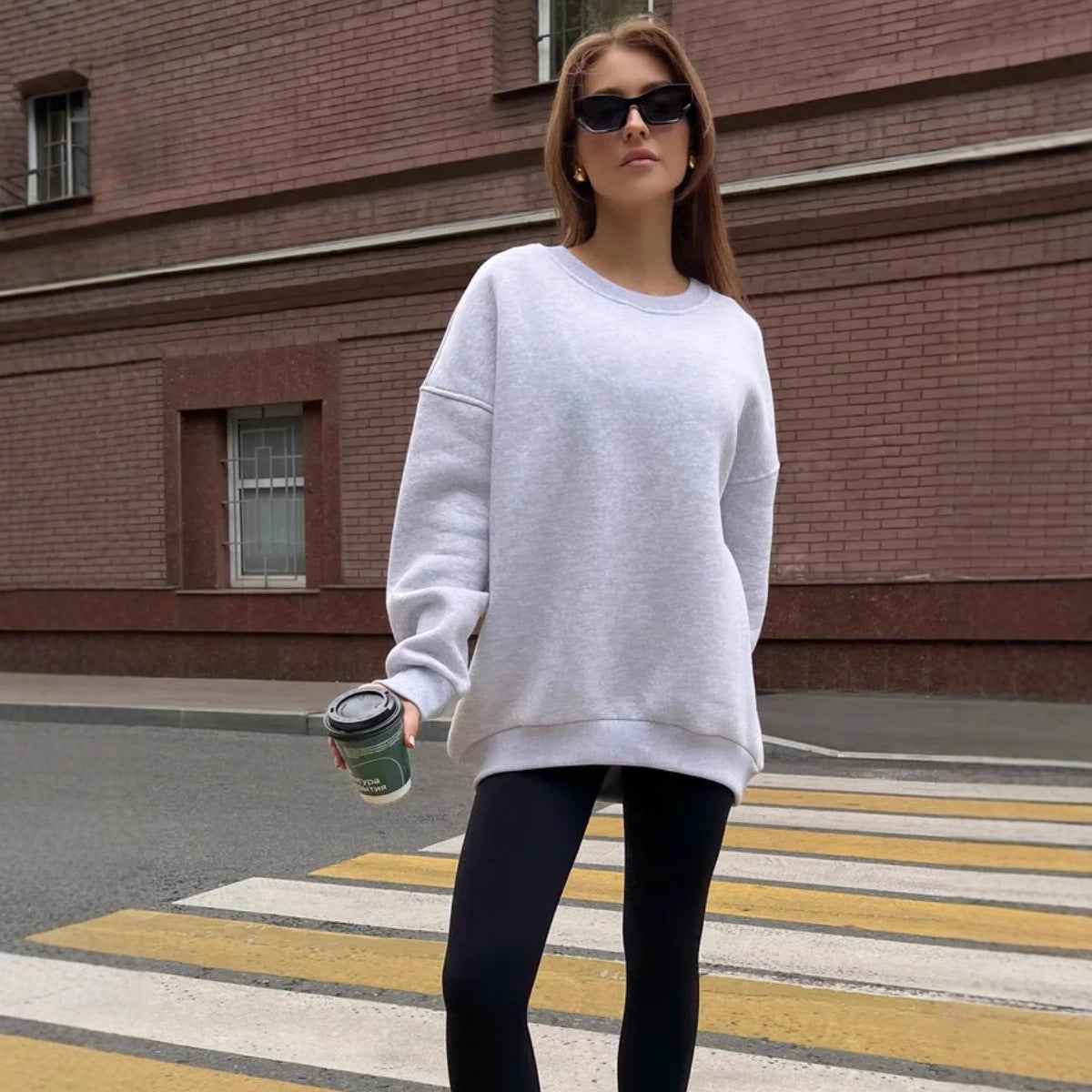 Fashionable Casual Retro Solid-color Thickened Crewneck Sweatshirt
