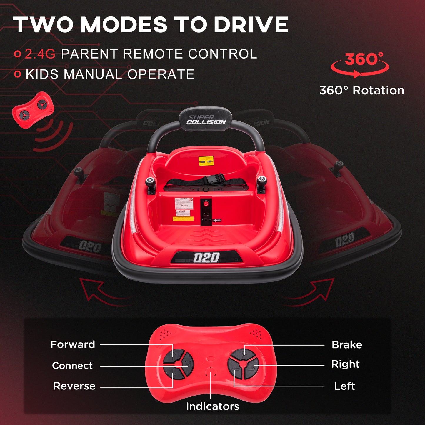 12V Kids Bumper Car Twins Motor with Parent Remote Control
