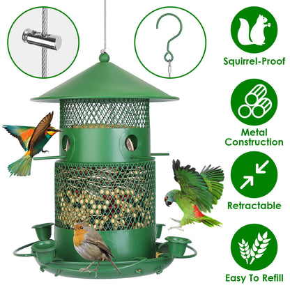 1Pc Wild Bird Feeder Squirrel-Proof Chew-Proof Metal Bird Seed Feeder Outdoor Hanging Bird Feeder With 360 Degree Circular Perches Water Cups For Yard Garden Patio - DropOnline.co