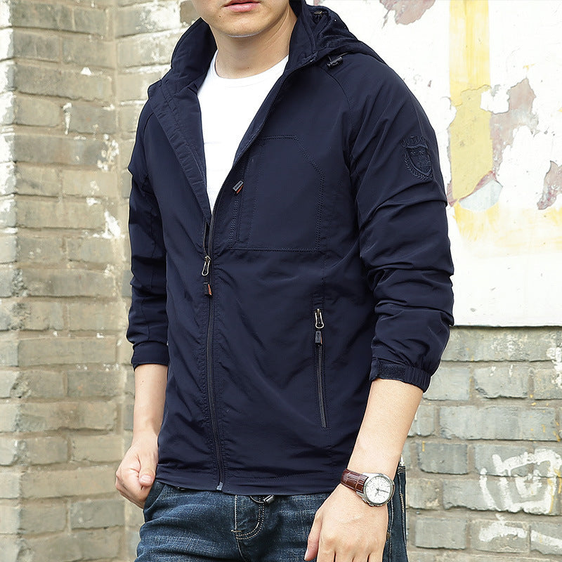 Men's Fashion Solid Color Single Outdoor Jacket - Casual Windproof Outerwear