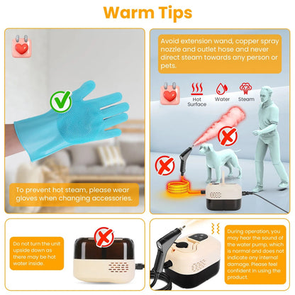 1500W Handheld High Temperature And Pressure Steamer Cleaner With 1200ML Tank 8 Accessories 6 Steam Levels Digital Display Handle Control For Dirt Grease Grout Tile Floor Couch Car - DropOnline.co