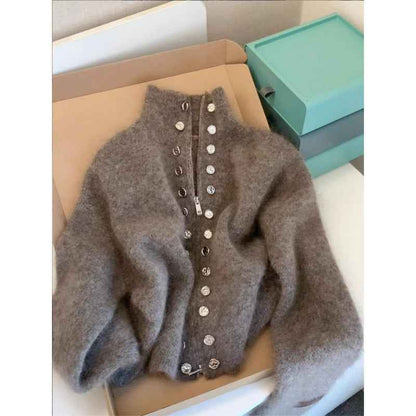 Thickened Lazy Zipper Collar Sweater Coat For Women