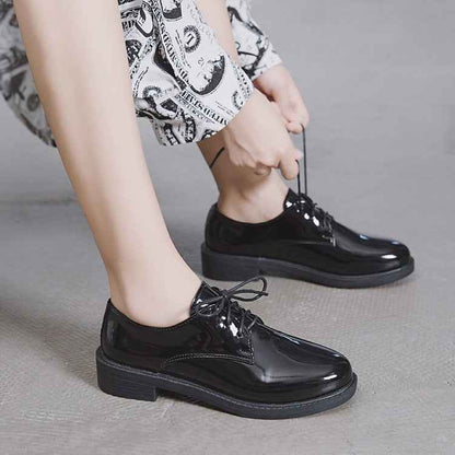 Black Retro Student Flat Hong Kong Style Casual Loafers