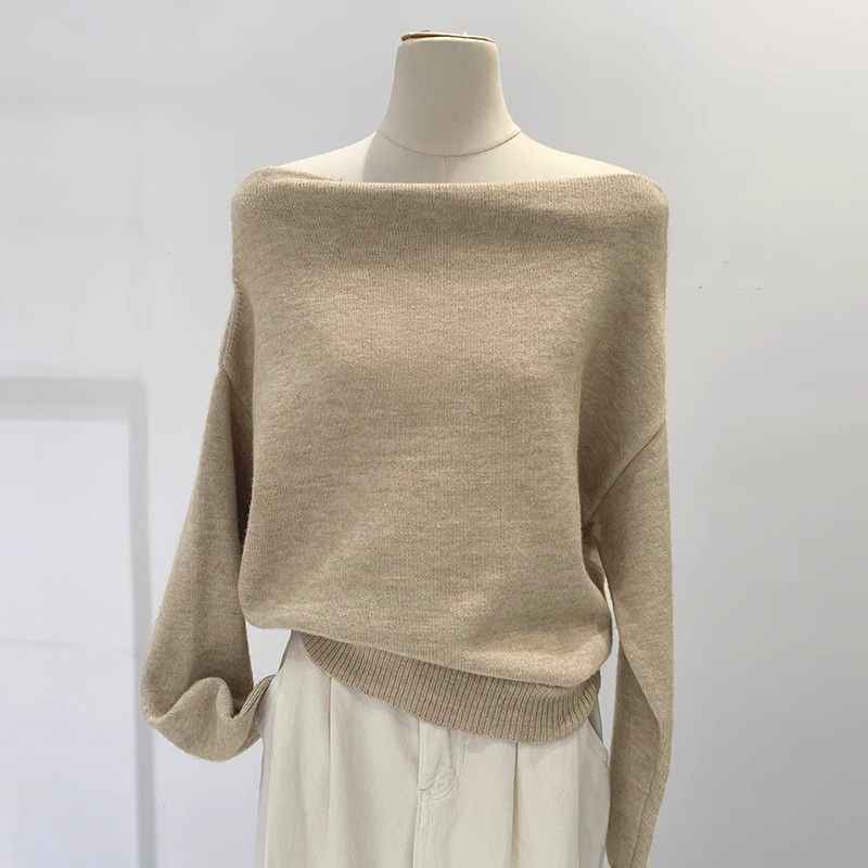 French Lazy Style Off-shoulder Loose Knit Base Sweater