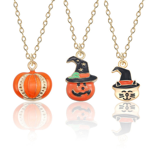 Halloween Pumpkin Cat Necklace - Oil Drop Clavicle Chain Pendant