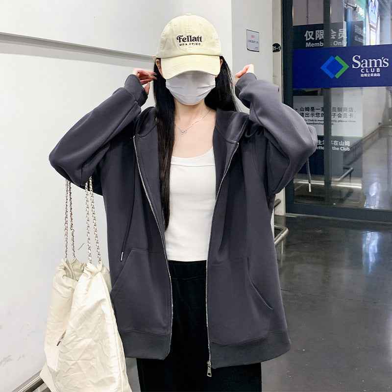 Hooded Loose All-matching Zipper Cardigan Sweater