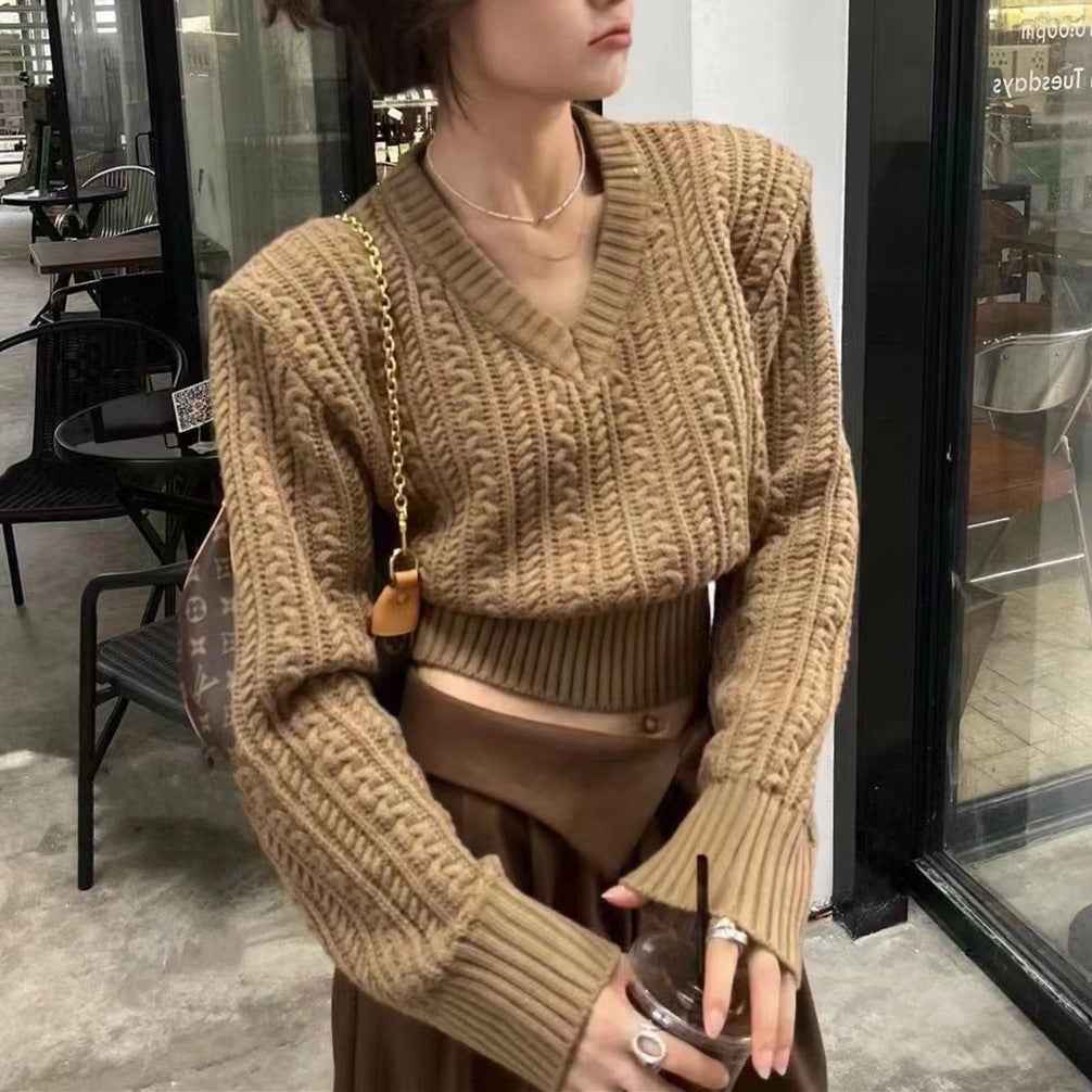 Waist-cinching Short Cable-knit Sweater For Women