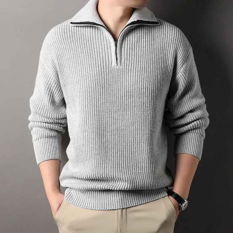 Polo Collar Men's Half Turtleneck Sweater