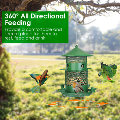 1Pc Wild Bird Feeder Squirrel-Proof Chew-Proof Metal Bird Seed Feeder Outdoor Hanging Bird Feeder With 360 Degree Circular Perches Water Cups For Yard Garden Patio - DropOnline.co