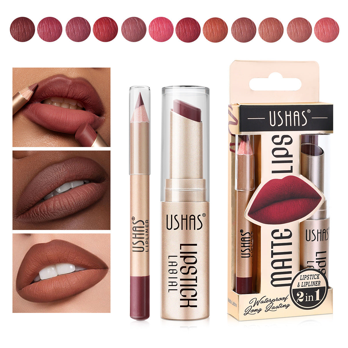 Long-Lasting Matte Lipstick & Lip Liner Set - Waterproof Non-Transfer 12 Color Collection