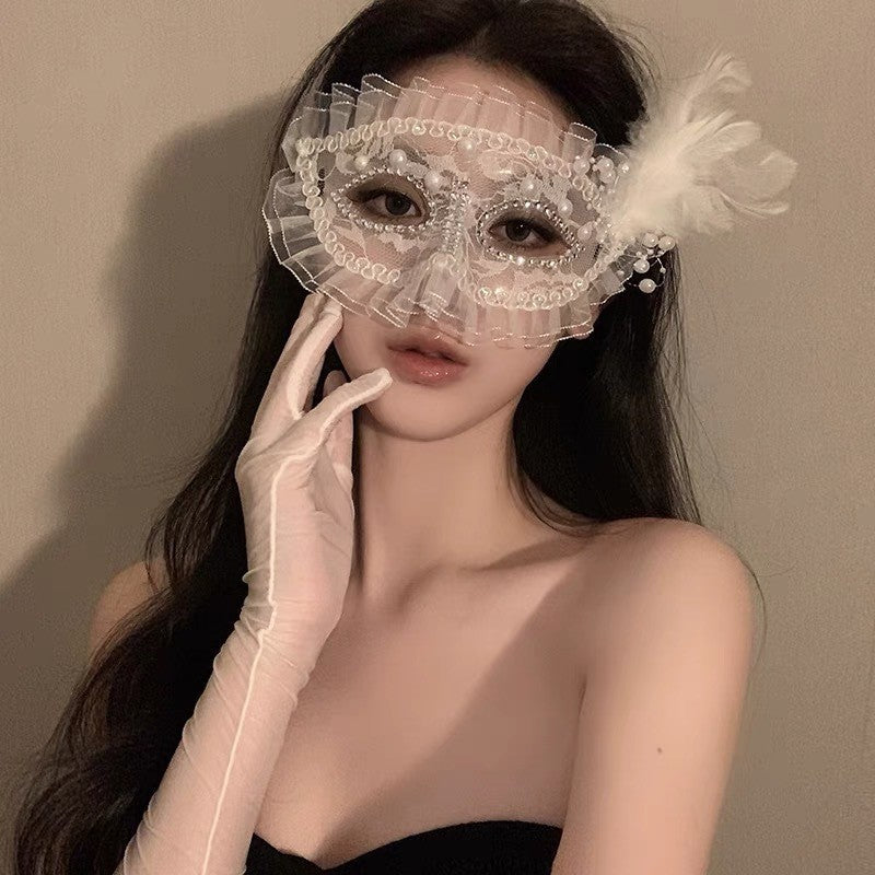 Halloween Half Face Mask - Werewolf White Design
