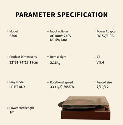 Record Player E300, Turntable, Record Player With 2 Stereo Speaker--Selling On Temu Is Prohibited - DropOnline.co